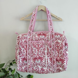Quilted Duffle Tote Shoulder Bag, Cotton Summer Floral Eco friendly Sustainable Sturdy | Yoga Shopping Beach Artist Boho Bagpack For Gift