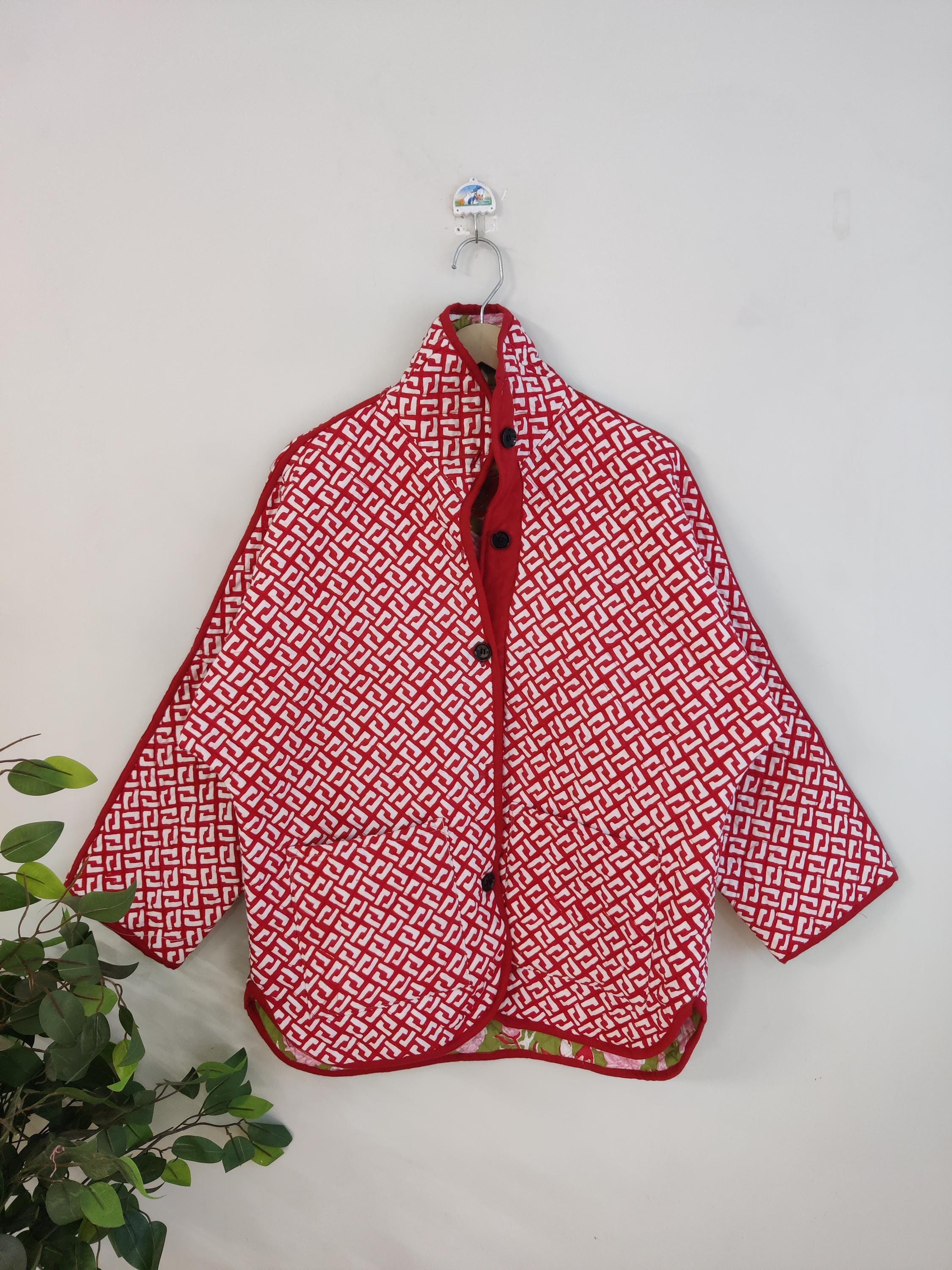 Indian Handmade Block Print Cotton Quilted Jacket, Vintage Ped New