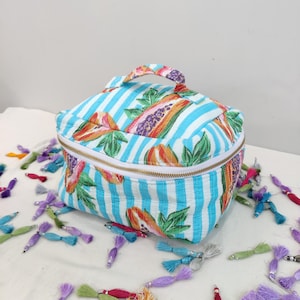 Handmade Quilted Vanity Bag | Block Print Travel Toiletry Bag | Cotton Makeup Organizer | Gift for Her, Colorful Make Up Bag, Free Shipping,