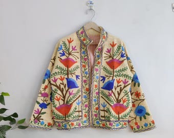 New TNT Cotton Hand Embroidered Suzani Jacket, Cotton Suzani Jacket, tnt Cotton Fabric, Bohemian Women Suzani Coat Embroidered Suzani Jacket