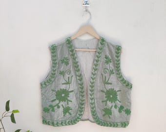 Handgefertigter Blumen Weste Mantel, Bunte Kurze Bestickte Jacke, Boho Weste Suzani Kimono, Suzani Weste Jacke, Geschenk für Sie / Mutter, Einheitsgröße