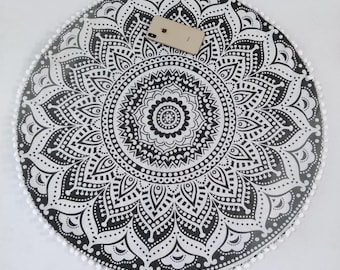 Boho Vintage Mandala Runde Wandteppich, Runde Tischdecke aus Baumwolle Strand Yoga Matte, Boden Kissen Bezug, Wandteppich Tischabdeckung, kostenloser Versand