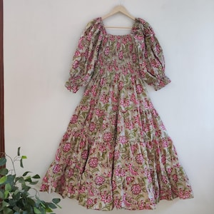 Vestido de verano indio con estampado de bloques de algodón, túnica étnica india para fiesta en la playa, 100 % algodón, vestido midi floral, minivestido.