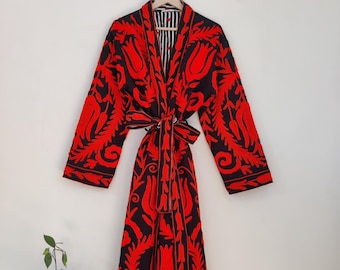 Suzani long Duster Coat, Embroidered Long Coat for Women | Boho Cotton Festival Jacket | Indian Ethnic Outerwear, Statement Coat Weddings