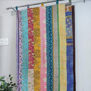 Vintage Kantha Curtains, Handmade Patchwork Quilted Curtain Indian sheer curtains in bohemian print, block print design curtain Gift for her