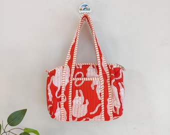 Quilted Tote Bag, Cotton Small Shopping Bag, Mini Travel Bag, Gifts For Her, Free Shipping