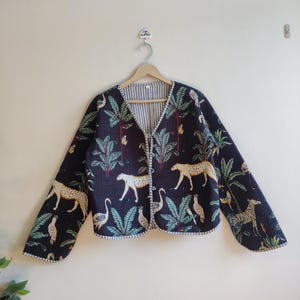 Chaquetas acolchadas con estampado de jungla de algodón estilo bohemio para otoño e invierno, chaqueta de calle, chaqueta acolchada reversible con estampado de jungla para mujer