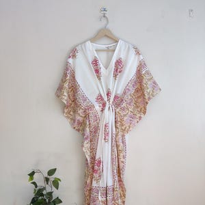 Cotton Block Print Kaftan, Indian Kaftan Long Kaftan Dress for Moms Beach Cover Up Sleepwear Indian Kaftan Maxi Dress Bikini Cover Up Kaftan