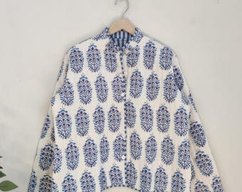 Floral Quilted Jackets, Cotton White Bohemian Style Fall Winter Jacket Coat, vintage Boho wedding Reversible kantha Jacket for Women