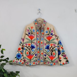 Suzani Embroidery Handmade Jacket, Cotton Suzani Jacket, Winter Wear Jacket Coat, Womens Coat, TNT Fabric Suzani Jacket, Robe, Gift For Her,
