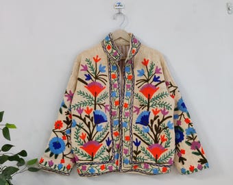 Suzani Embroidery Handmade Jacket, Cotton Suzani Jacket, Winter Wear Jacket Coat, Womens Coat, TNT Fabric Suzani Jacket, Robe, Gift For Her,