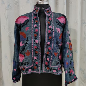 Cotton Handcrafted Suzani Jacket, Boho Embroidery work Women’s Quilted Coat, Kimono Indian Vintage Style Boho Vest Autumn Gift tnt jacket