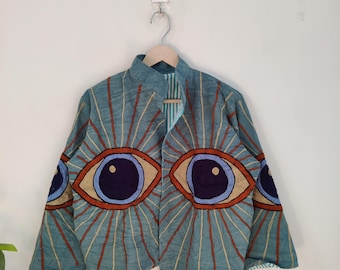 Spiritual Cotton embroidery jacket - Handmade Suzani Embroidered Jacket: Boho Chic Short Coat Evil Eye boho outwear | festival clothing