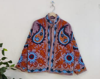 Handmade Velvet Vintage Suzani With Pocket Winter Short Jacket | Velvet Boho Jacket | New Bomber Jacket | Winter Warmed Coat | Best For Gift