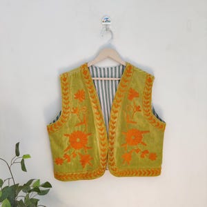 Embroidered New Velvet Vest, Cotton Suzani Blouse, Boho Embroidered Short Jacket, Rust Suzani Top, Handmade Vest, Gift For Her/Mom, One size