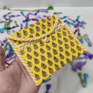 Mini Purse for women, small modern pouch, thoughtful gift, Yellow Floral Mini Toiletry bag, Multipurpose Pouch, Block Print Mini Quilted Bag