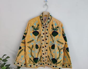 Suzani geborduurd fluwelen jack, handgemaakt katoenen jack, verjaardagscadeau, boho bovenkleding, unieke kleding, ambachtelijke mode, nieuwe fluwelen Suzani