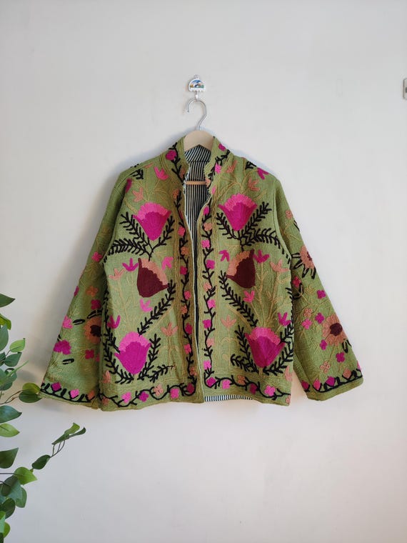Unique Hand Embroidered Suzani Jacket - Cotton Suzani Jacket, TNT Khadi Fabric, Bohemian Women Suzani Coat, Embroidered TNT Suzani Jacket