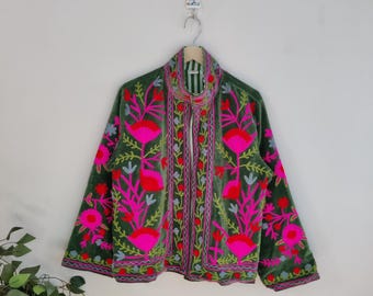 Hand Embroidered Velvet Suzani Jacket: Winter Kimono Robe
