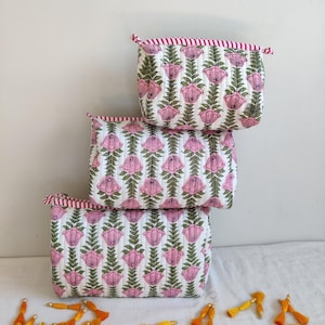 Etsy's Pick, 3er-Set Kulturbeutel mit Blockprint, Kosmetiktasche, Make-up-Tasche aus Baumwolle, Block-Print-Tasche, umweltfreundlicher Kulturbeutel Kostenloser Versand