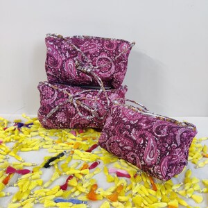 Kulturtasche mit Henkel, 3er Set Kosmetiktäschchen - Blockprint Taschen - Gesteppte Kosmetiktasche - Waschbeutel 3er Set - Kosmetiktaschen für Damen