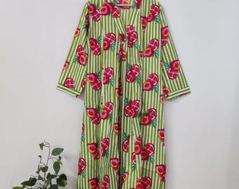 block print dress, Indian Tunics, Hand Printed Dress, Indian Cotton Long gown, Indian Cotton dress, printed dress hand block printed dress