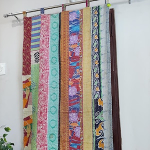 Vintage Kantha Curtains, Handmade Patchwork Quilted Curtain Indian sheer curtains in bohemian print, block print design curtain Gift for her