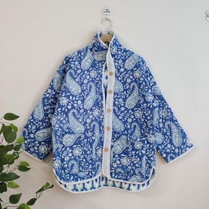 Block Print Reversible Jacket, Cotton Quilted Handmade Cotton Floral Jacket Reversible Strip Quilted Cotton Jacket Party Wear Gift For GF