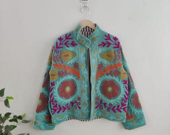 Handmade Velvet Suzani Embroidery Jacket, Winter Wear Jacket Coat, Women Suzani Short Jacket, Velvet Fabric, New Suzani Jacket, Gift For Her