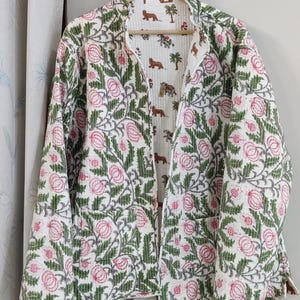 Indian Quilted Jacket For Women Cute Animal Print Jacket Short kimono Women Wear New Style Coat Handmade Vintage Quilted Jacket