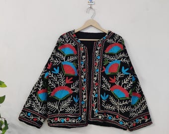 Handmade Suzani Embroidery Jacket Winter Wear Jacket Coat, Womens Coat, Suzani Short Suzani Jacket, TNT Fabric Suzani Embroidered Jacket,