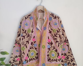 Floral Embroidered Jacket: Boho Short Coat, Velvet Suzani Embroidered Jacket, Bohemian Artisanal Coat