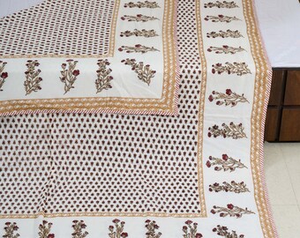 Brown Butta Design Block Print Quilt, Indian Quilt, Beautiful Handmade Floral Quilt, Bedspreads Comforter Blanket, Cotton Throw, Boho Quilt
