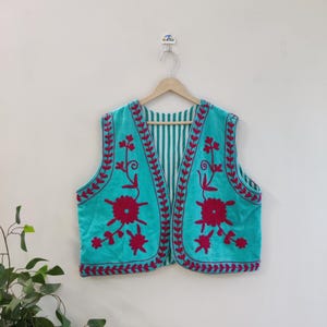 New Arrival Velvet Embroidery Suzani Vest Coat, artisanal embroidered jacket for statement dressing,popular thoughtful gift for any occasion