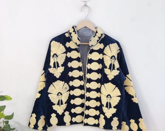 New Arrival Velvet Embroidery Suzani Jacket, artisanal embroidered jacket for statement dressing, popular thoughtful gift for any occasion