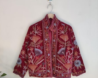 Suzani Embroidery Handmade Jacket, Velvet Suzani Jacket, Winter Wear Jacket Coat, Womens Coat, TNT Fabric Suzani Jacket, Robe, Gift For Her