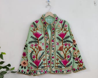 Handmade Suzani Embroidery Jacket New Winter Wear Jacket Coat ,Women Coat Suzani Short Suzani Jacket TNT Fabric Suzani Jacket Coat, One Size