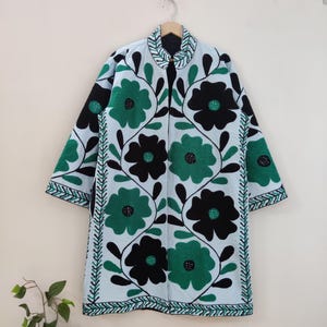 Handmade Embroidery suzani coat | women wear long jacket | Long Handmade suzani robe | wedding wear jacket | party wear coat | Gift for her.