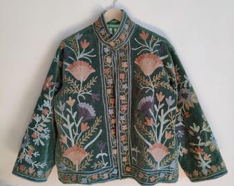 New Arrival Velvet Embroidery Suzani Jacket, artisanal embroidered jacket for statement dressing, popular thoughtful gift for any occasion