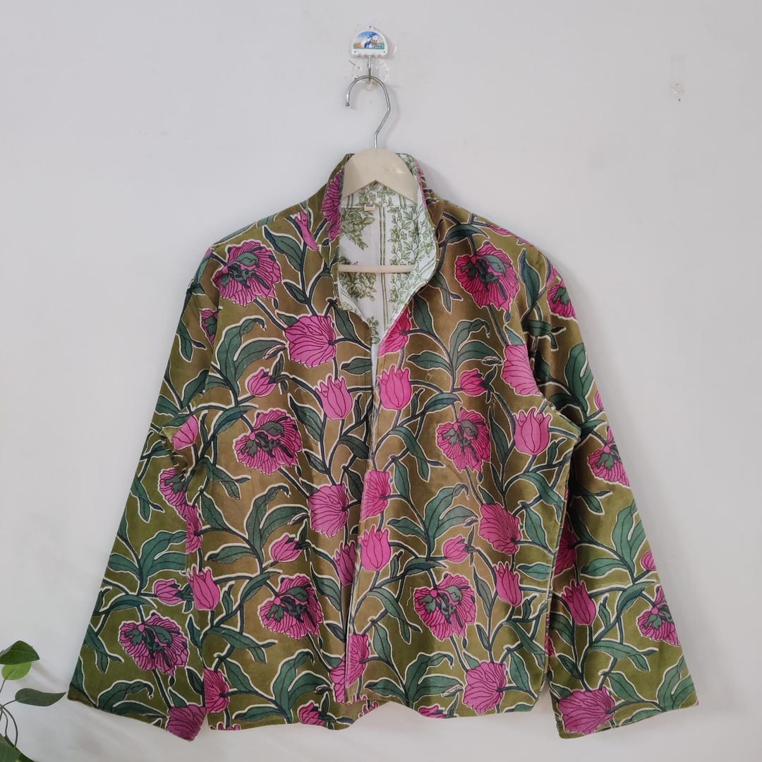 Jacket Like A Robe Multi Floral Print, Velvet Jacket Robes, Morning Tea Velvet Coat ...