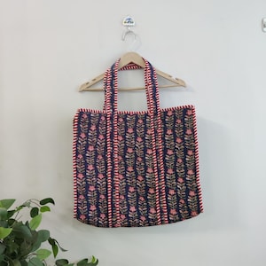 Boho floral print large tote bag,soft sturdy quilted shopping bag,eco friendly fabric weekend or travel bag,yoga or gym bag, Free Shipping