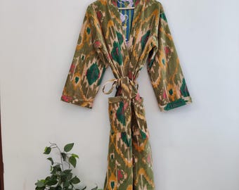 Vintage New Print Velvet Kimono Robe, Morning Tea Velvet Coat, Bridesmaid Robe Women Wear Long Cotton Velvet robe, Velvet Jacket Bridal Robe