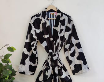 Indian New Print Velvet Kimono Robes, Morning Tea Velvet Coat, Bridesmaid Robe Women Wear Long Cotton Velvet robe, Velvet Jacket Bridal Robe