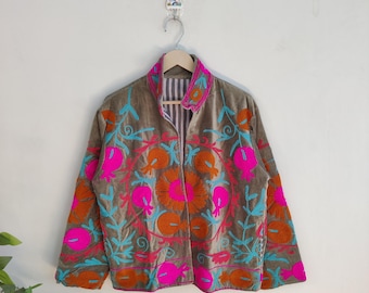 Suzani Handstickerei Samt Jacke Mantel, Frauen Tragen Winter Samt Jacken, Brautjungfer Geschenk, Winterjacke, Kimono Robe, Brautjungfer Jacken