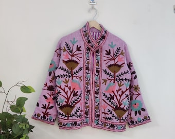 Suzani Embroidery Handmade Jacket, Cotton Suzani Jacket, Winter Wear Jacket Coat, Womens Coat, TNT Fabric Suzani Jacket, Robe, Gift For Her,