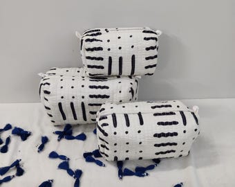 Set of 3 PC Cotton Quilted Block Printed Wash Bag | Ideal Gift | Handmade | Toiletry Bag | Cosmetic Bag Block Print Travel Accessory Holiday