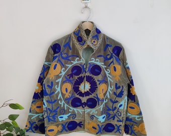 Suzani Velvet Jacket, Handmade Suzani Embroidery Jacket, Winter Wear Jacket Coat, Womens Coat, TNT Fabric Suzani Jacket, Robe, Gift For Her