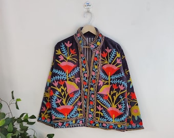 Suzani Embroidery Handmade Jacket, Velvet Suzani Jacket, Winter Wear Jacket Coat, Womens Coat, TNT Fabric Suzani Jacket, Robe, Gift For Her,