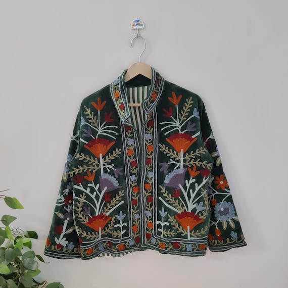Suzani Embroidery Handmade Jacket, Velvet Suzani Jacket, Winter Wear Jacket Coat, Womens Coat, TNT Fabric Suzani Jacket, Robe, Gift For Her,