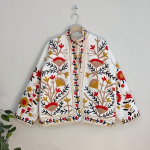 New Colorful Short Embroidered Jacket, Bohemian Suzani Kimono Robe, Handmade Floral Coat, Suzani Short Jacket, popular gift for any occasion